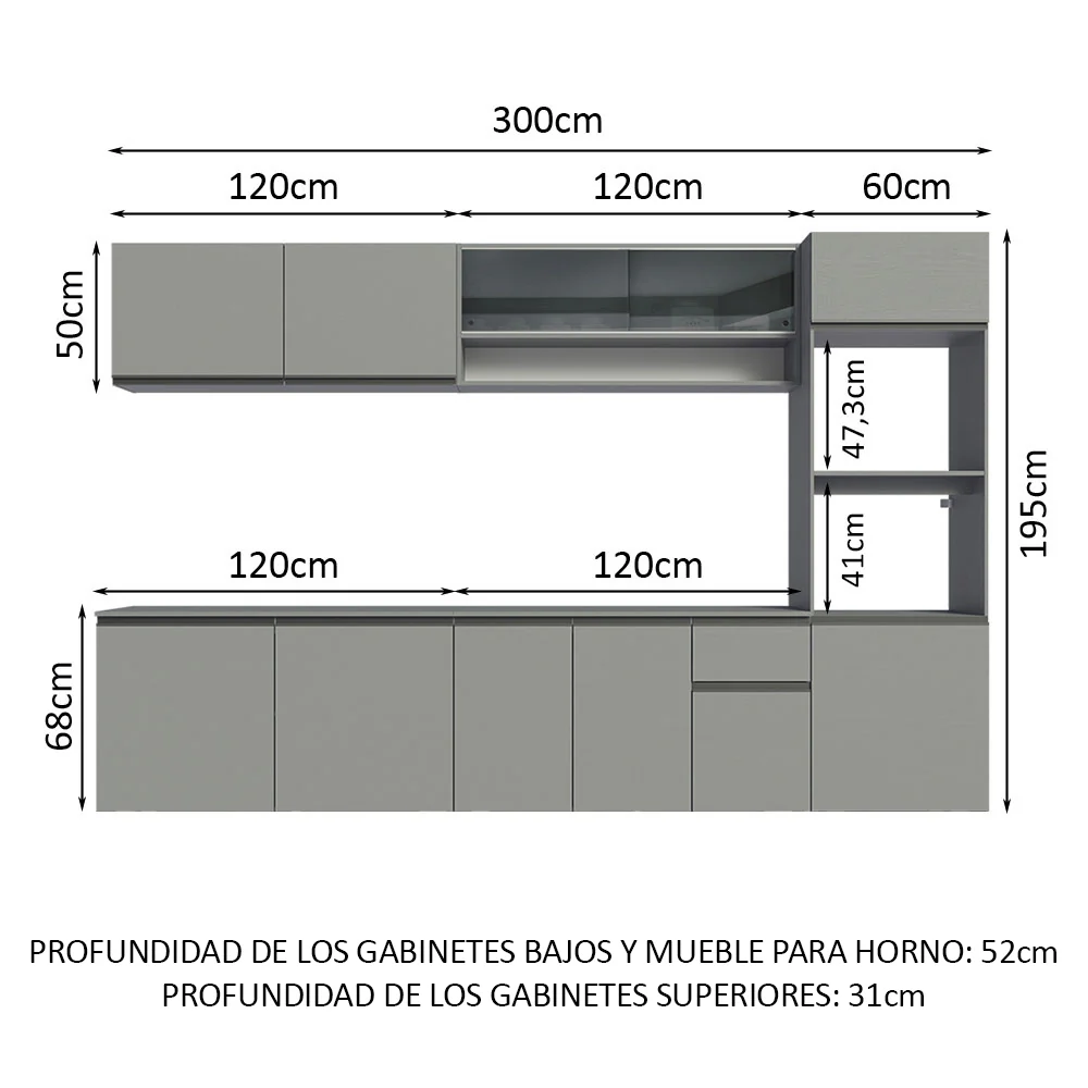 Combo Completo de Cocina Flotante 300 cm Gris Nice Madesa 03 - Image 2
