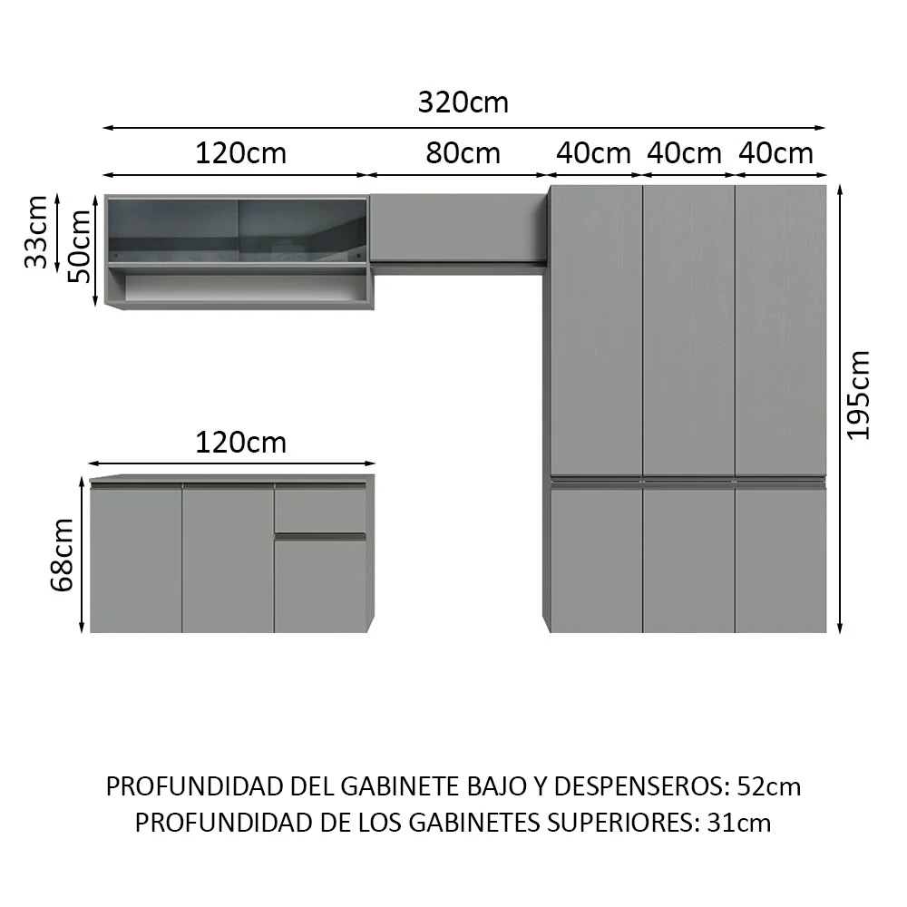 Combo Completo de Cocina Flotante 320 cm Gris Nice Madesa 04 - Image 2