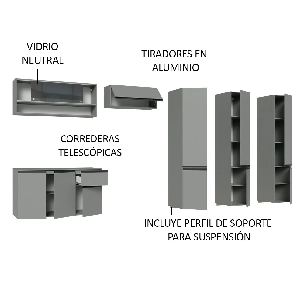 Combo Completo de Cocina Flotante 320 cm Gris Nice Madesa 04 - Image 4