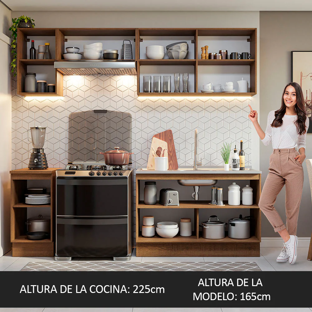 Combo completo de Cocina Glamy Madesa 240cm - Marrón/Negro - Image 6