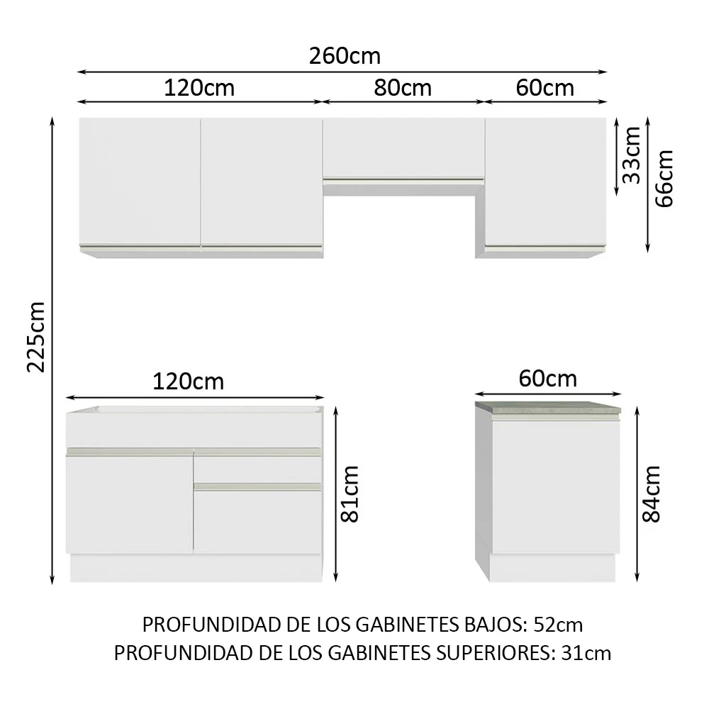 Combo completo de Cocina Glamy Madesa 260cm - Blanco - Image 2