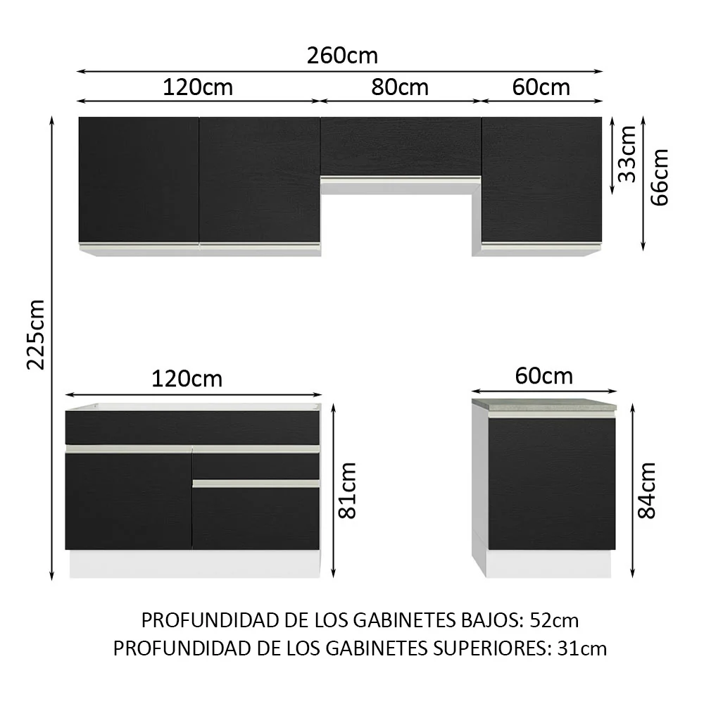 Combo completo de Cocina Glamy Madesa 260cm Blanco/Negro - Image 2