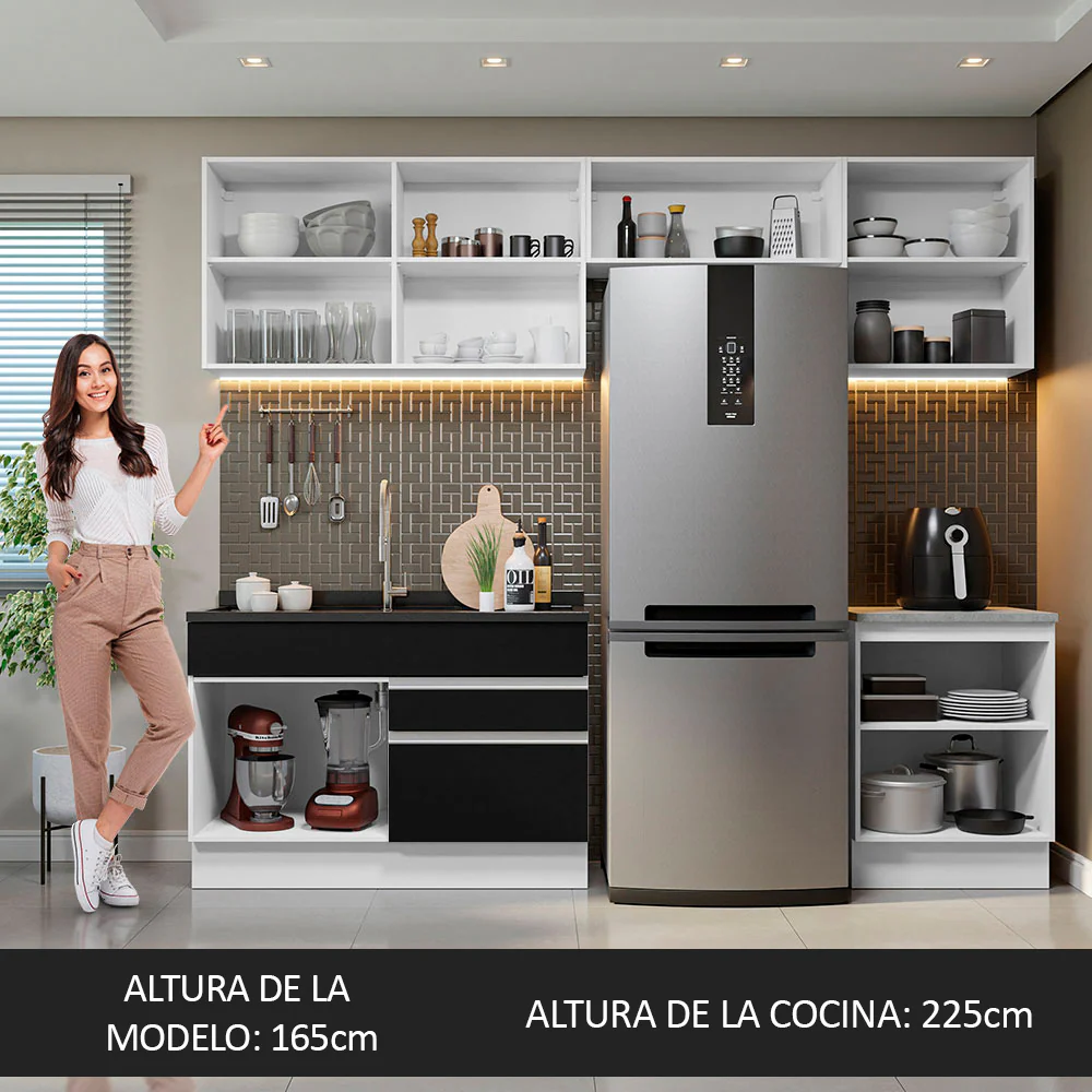 Combo completo de Cocina Glamy Madesa 260cm Blanco/Negro - Image 4