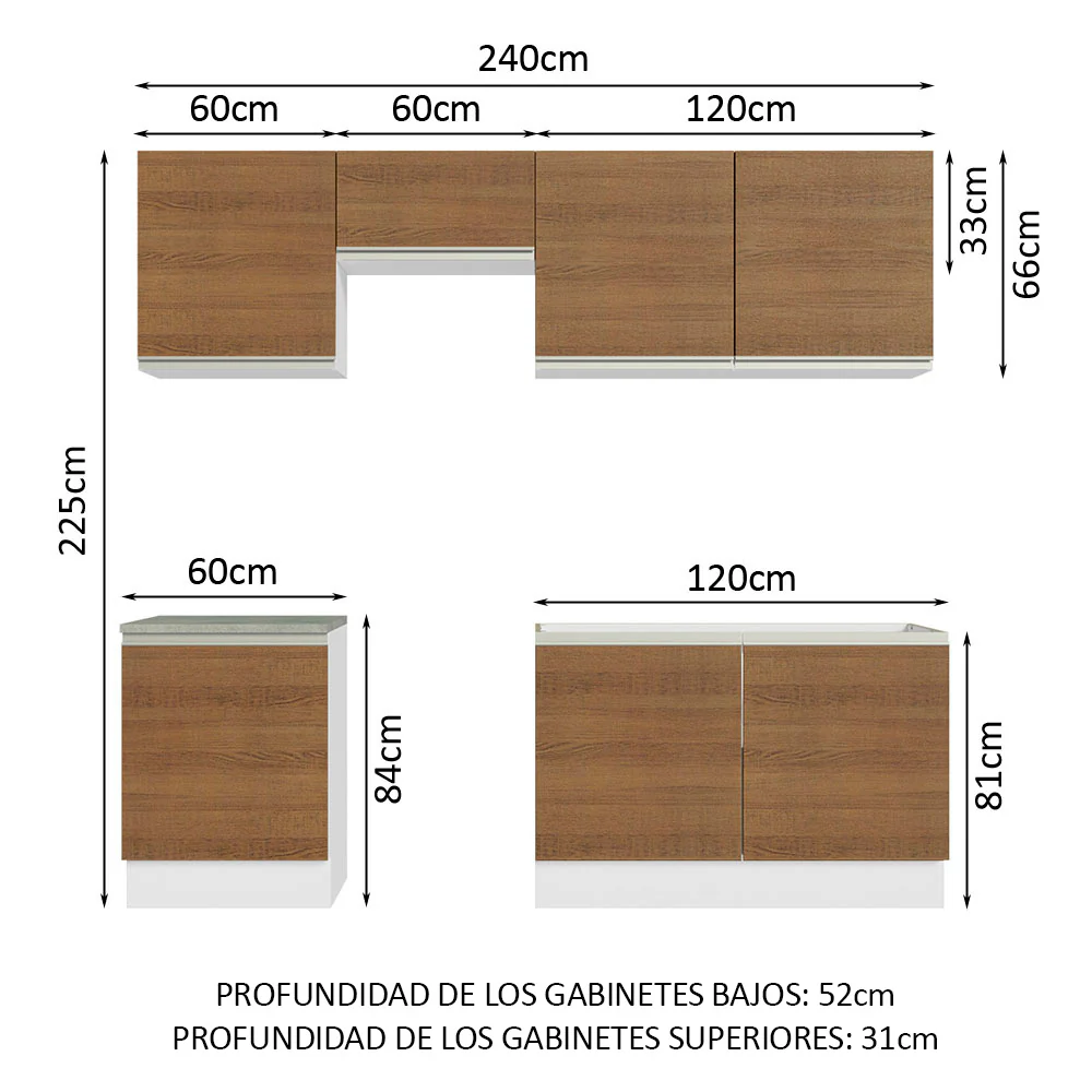 Combo completo de Cocina Madesa 09 Glamy 240cm - Blanco/Marrón - Image 2