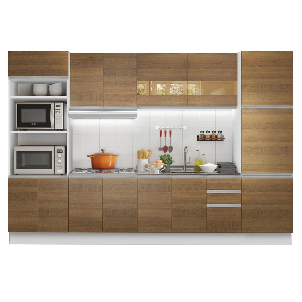Combo completo de Cocina Madesa 330cm OlimBacha 02 - Blanco/Marrón - Image 3