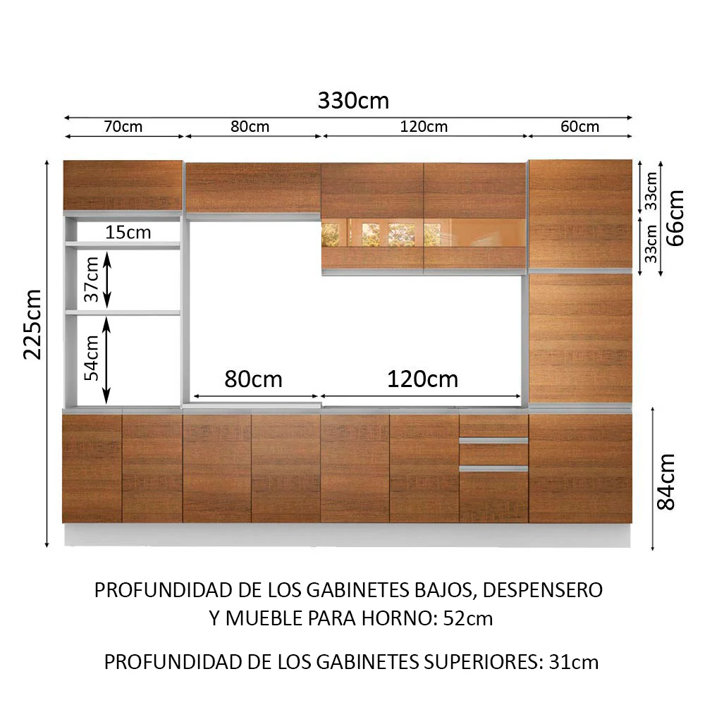 Combo completo de Cocina Madesa 330cm Roma 01 -Blanco/Rústico - Image 2