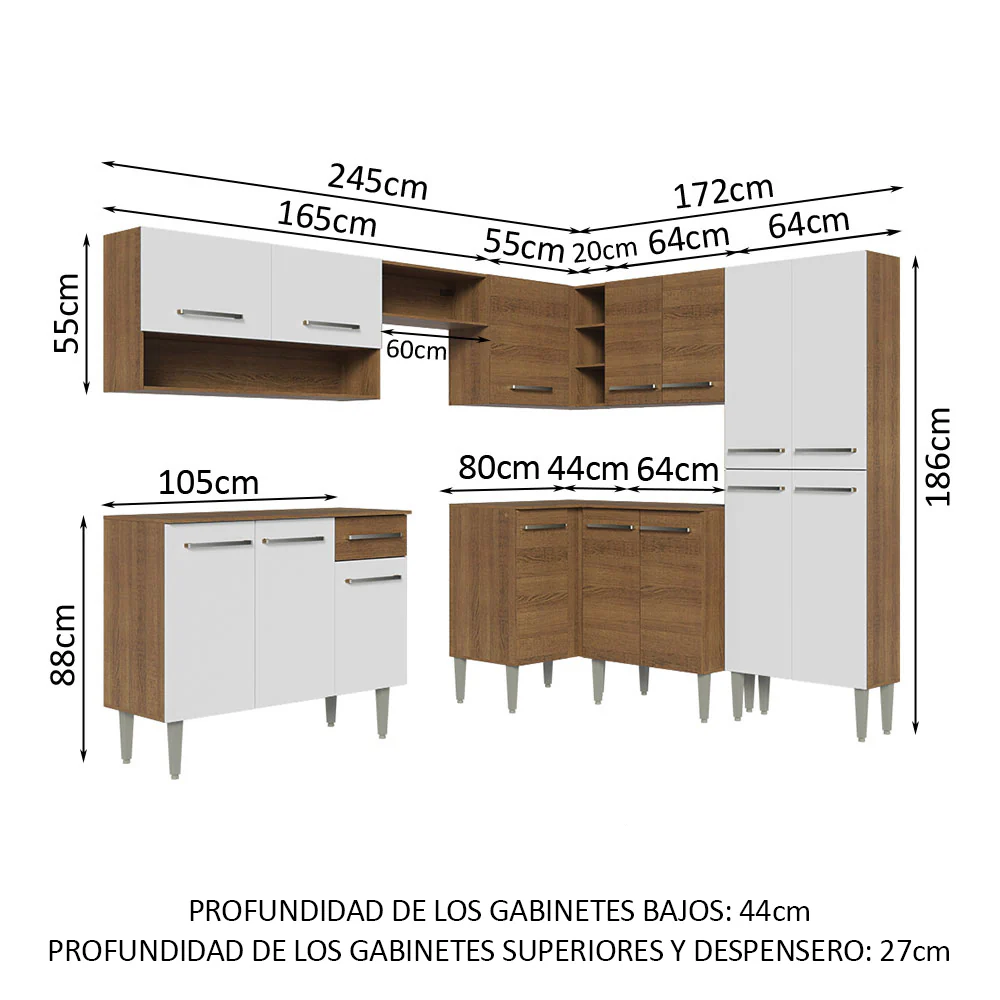 Combo completo de Cocina Esquinera Madesa 417cm Emilly 02 - Marrón - Image 2