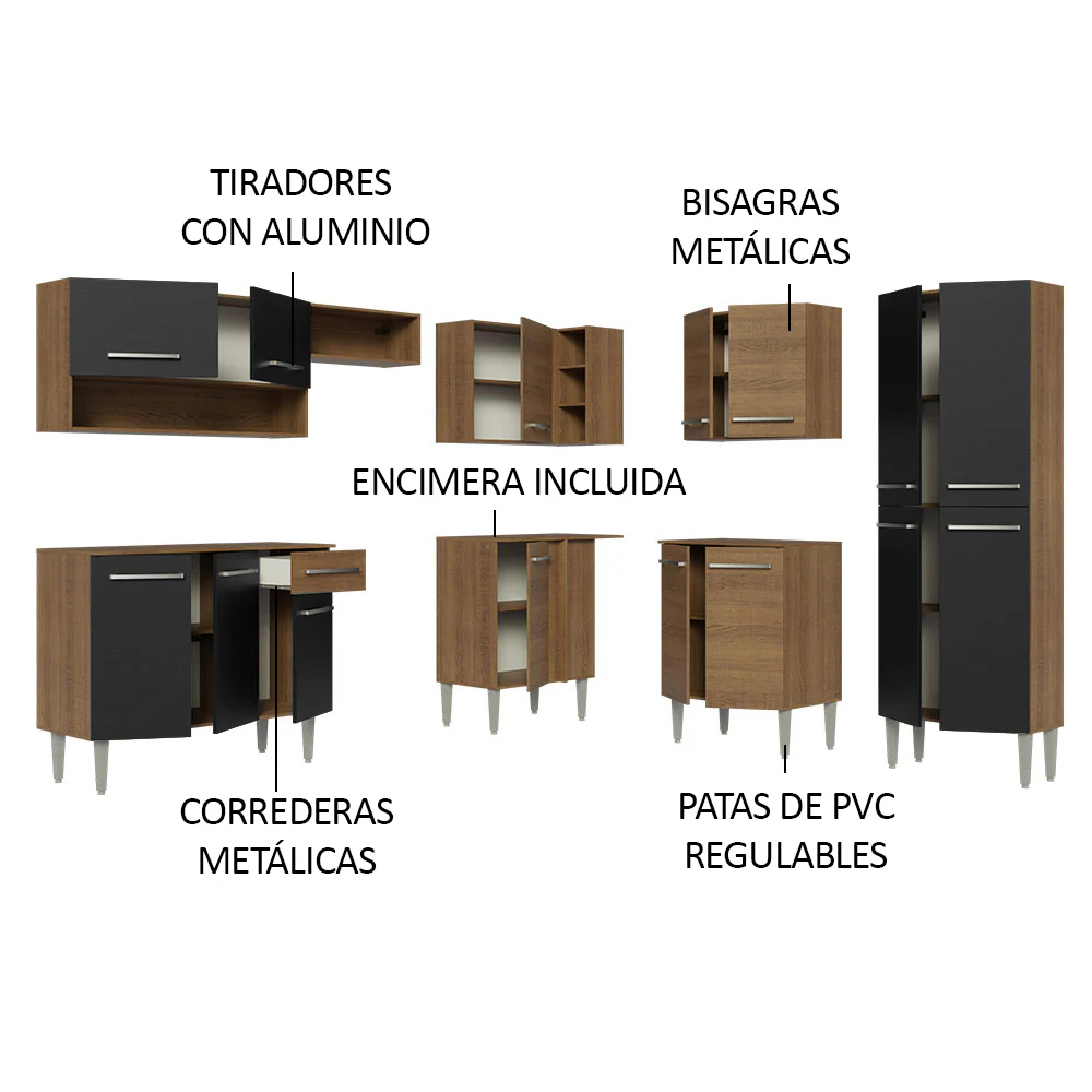Combo completo de Cocina Esquinera Madesa 417cm Emilly 02 - Marrón - Image 4