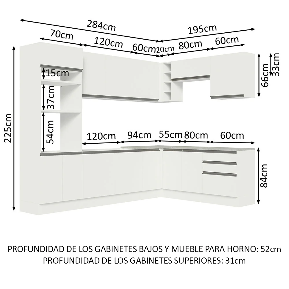 Combo completo de Cocina Esquinera Madesa 479cm Glamy 01 - Blanco - Image 2