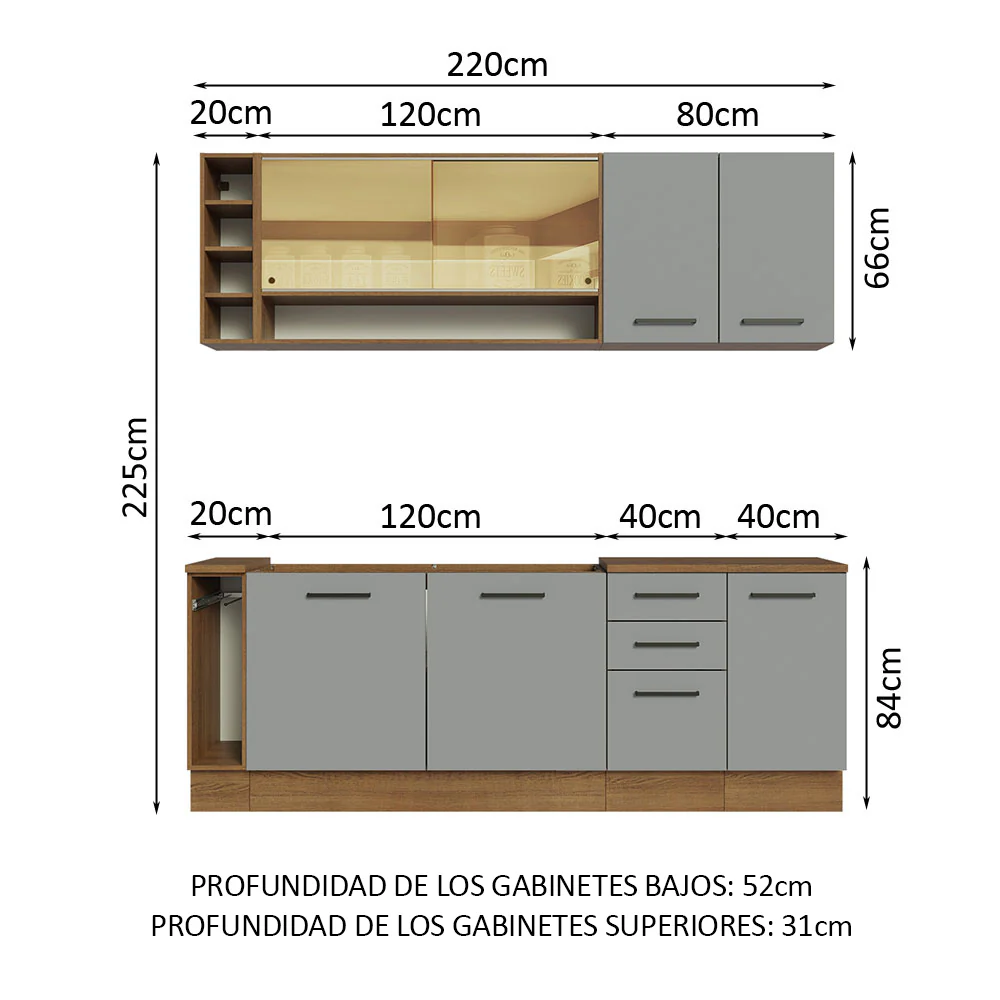 Combo completo de Cocina Madesa Agata 220cm MG 01 - Image 2
