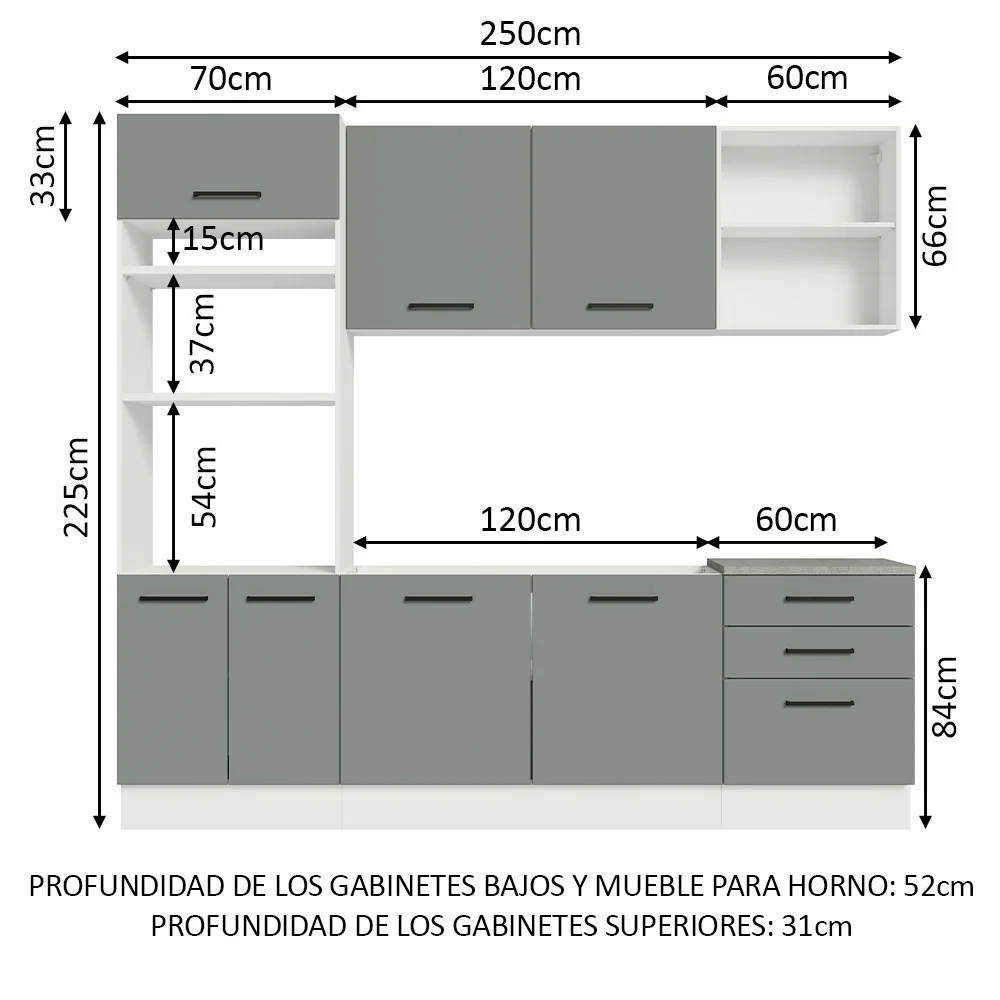 Combo completo de Cocina Madesa Agata 250cm BG 01 - Image 2
