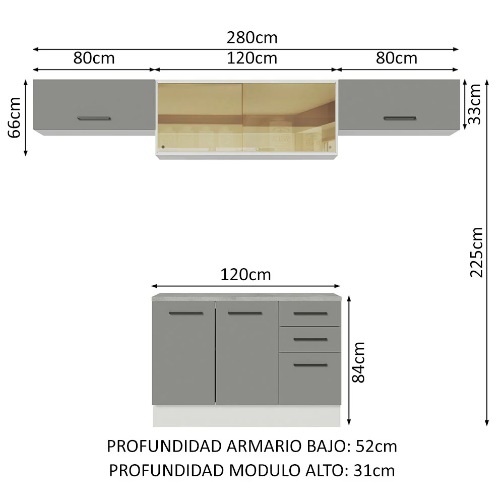 Combo completo de Cocina Madesa Agata 280cm BG 04 - Image 2