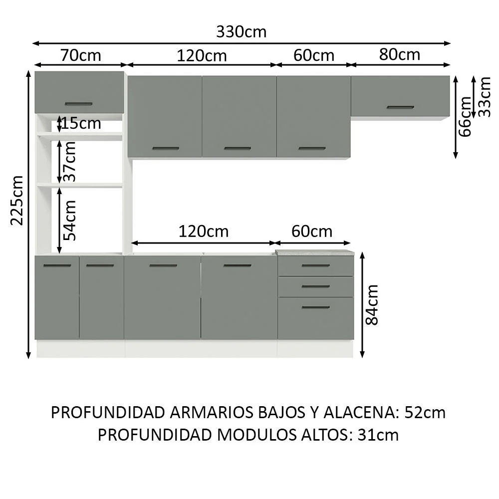 Combo completo de Cocina Madesa Agata 330cm BG 03 - Image 2