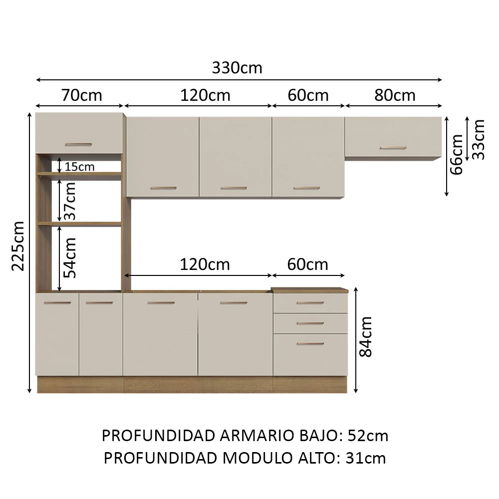 Combo completo de Cocina Madesa Agata 330cm MC 01 - Image 3