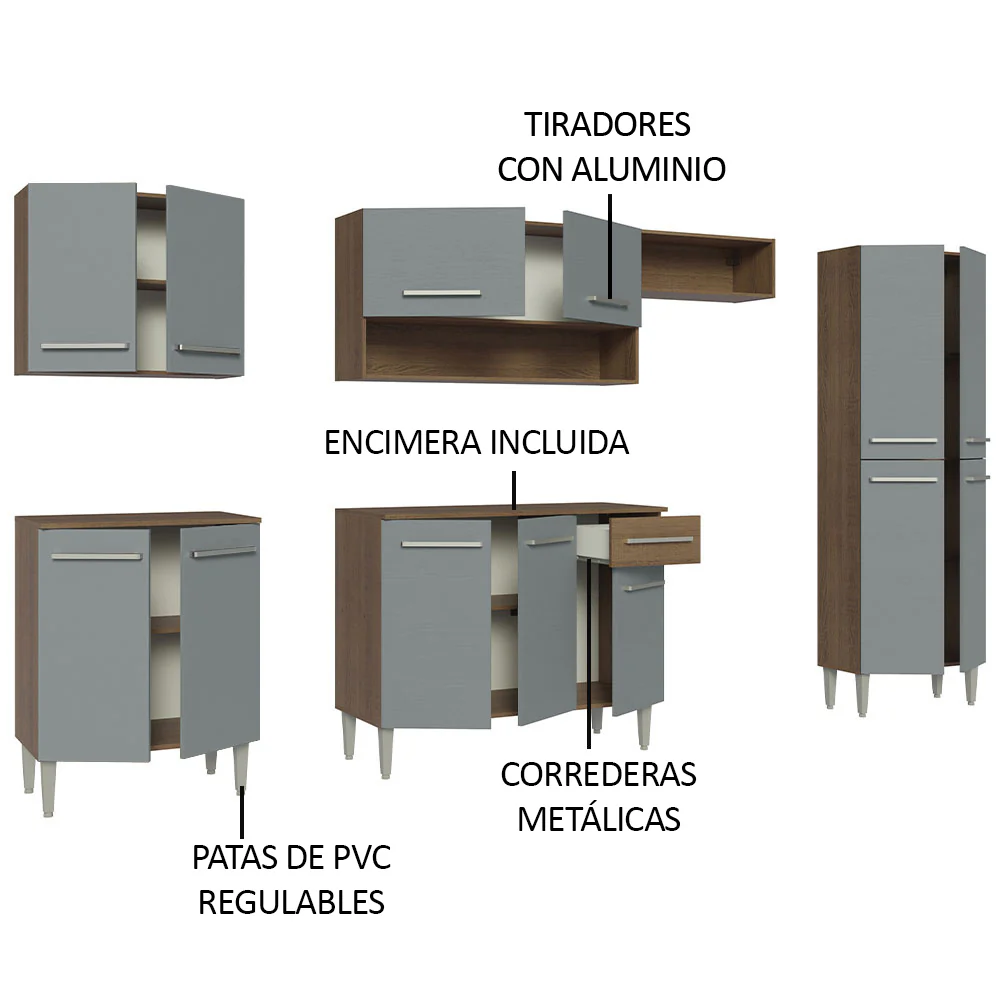 Combo completo de Cocina Madesa Emilly 2.90 Metros Marrón/Gris 01 - Image 4