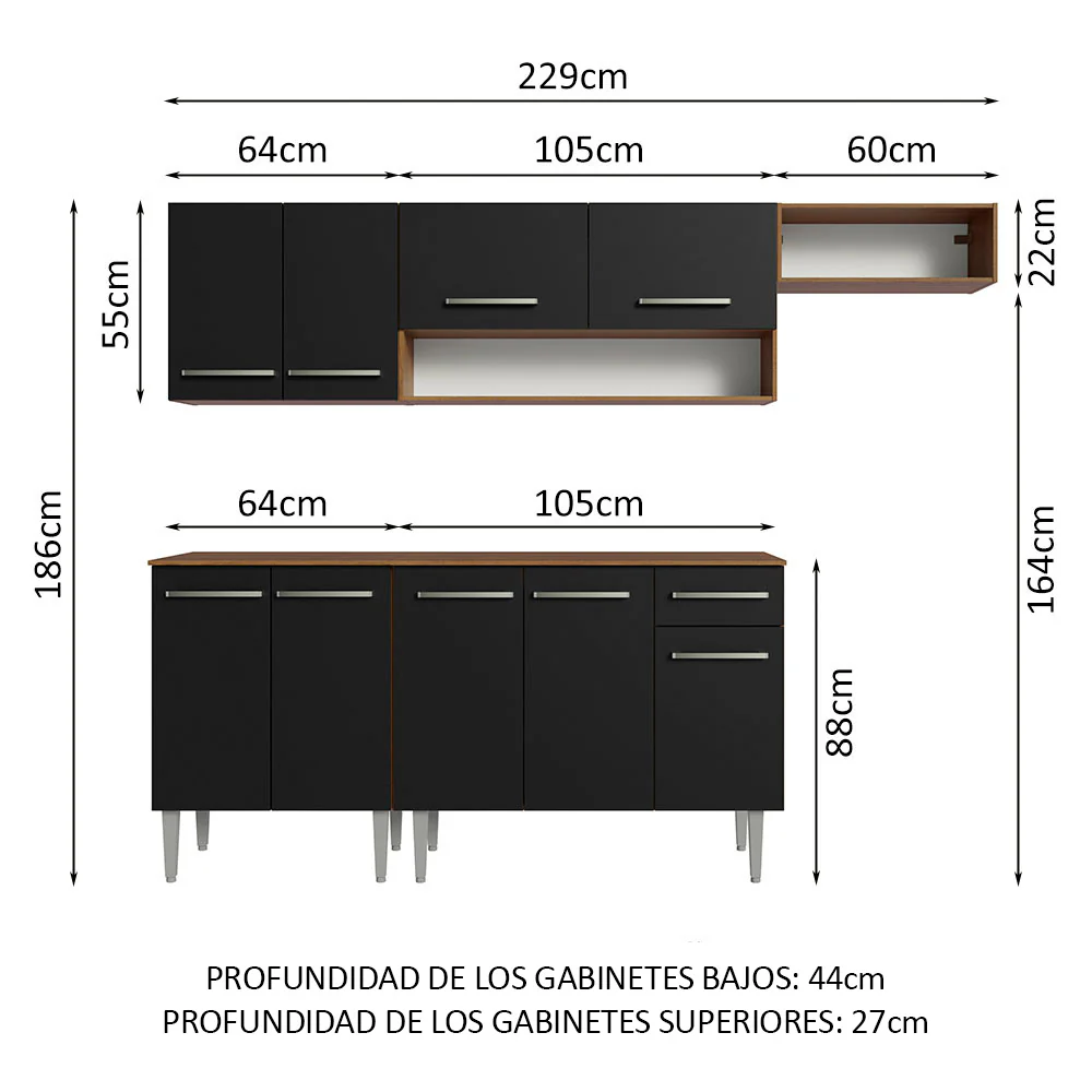 Combo completo de Cocina Madesa Emilly 229cm Marrón/Negro 13 - Image 2