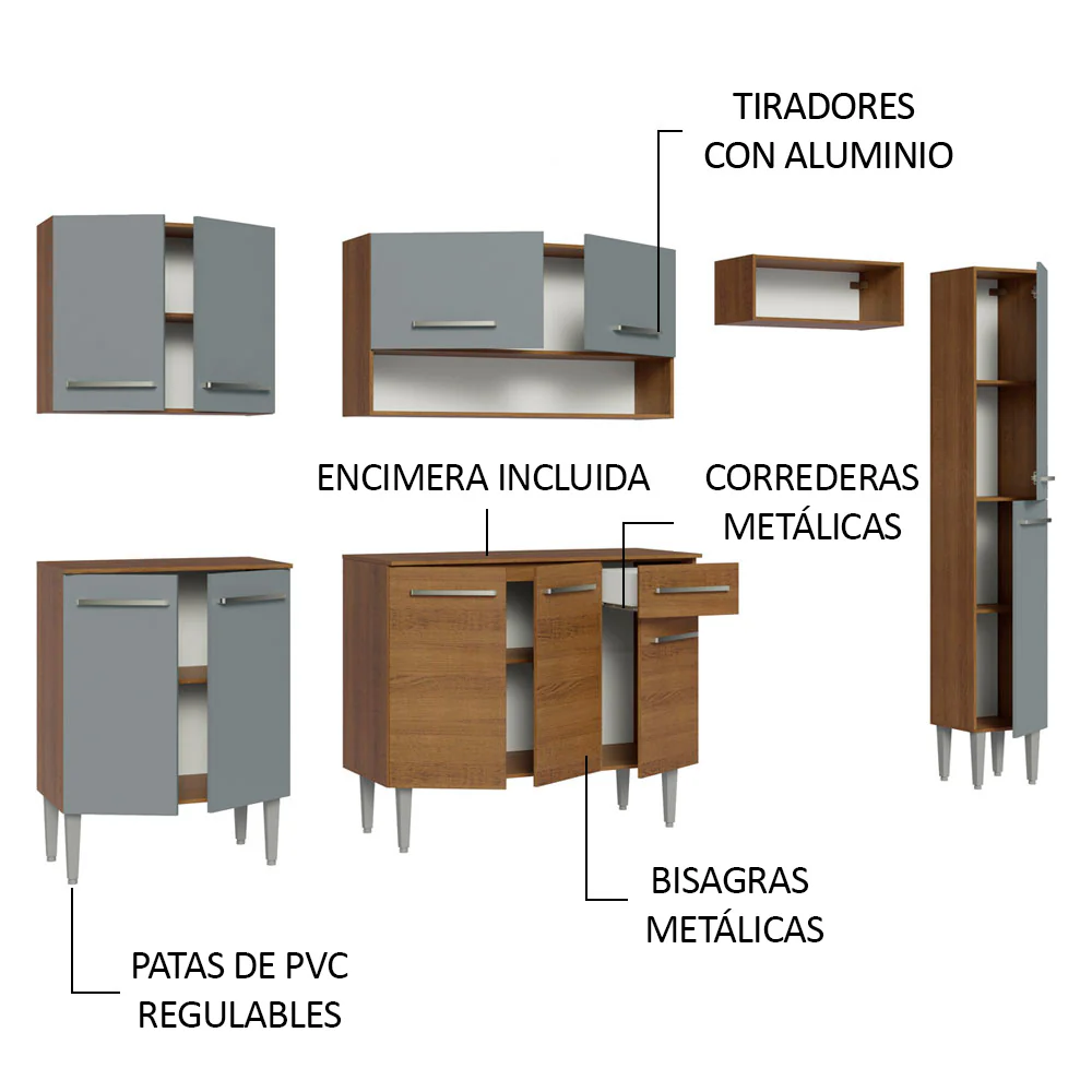 Combo completo de Cocina Madesa Emilly 261cm Marrón/Gris 09 - Image 4