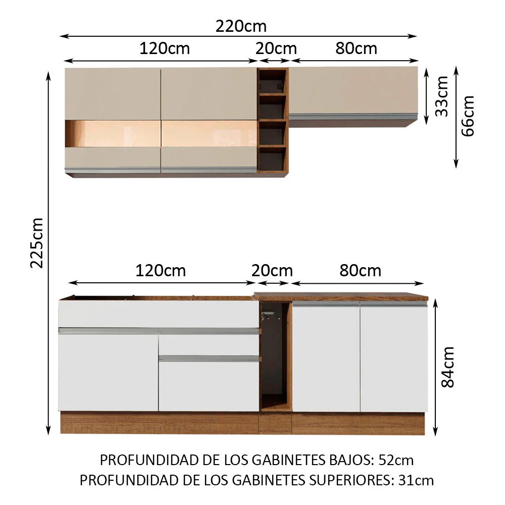 Combo completo de Cocina Madesa Glamy 220cm Blanco/Marrón/Crema 02 - Image 2