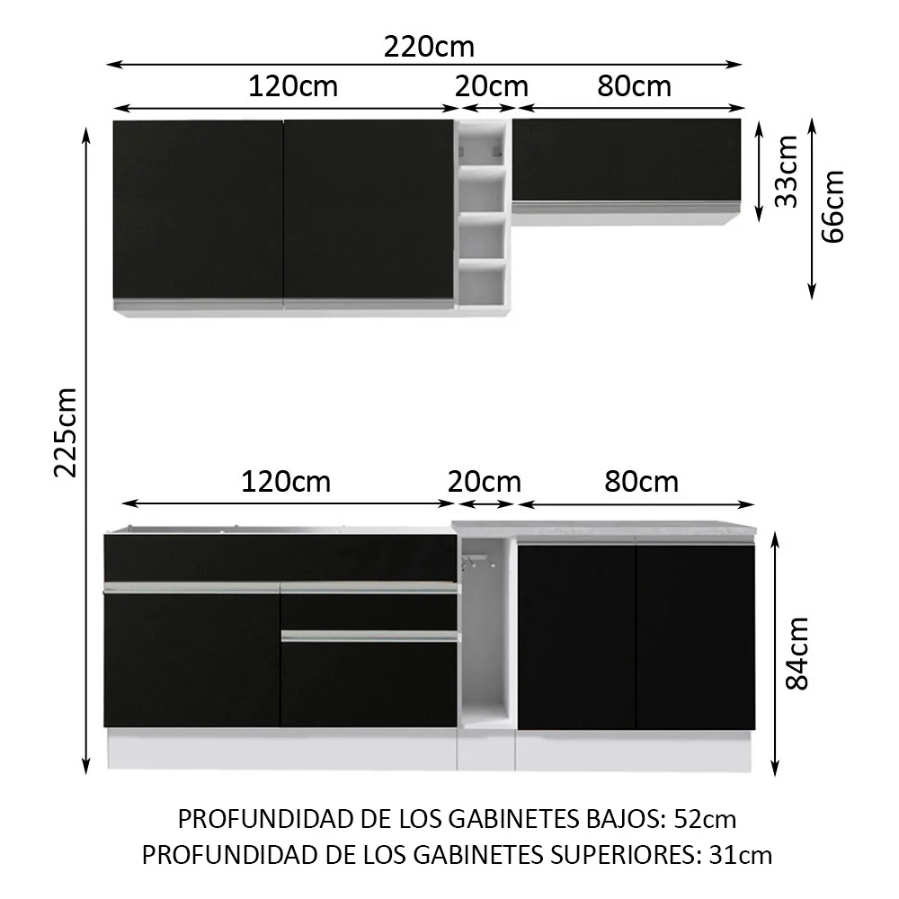 Combo completo de Cocina Madesa Glamy 220cm Blanco/Negro 03 - Image 2