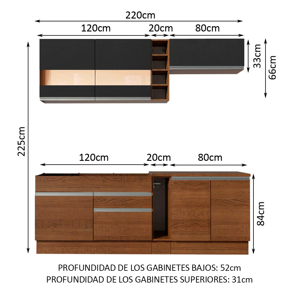Combo completo de Cocina Madesa Glamy 220cm Marrón/Marrón/Negro 02 - Image 2