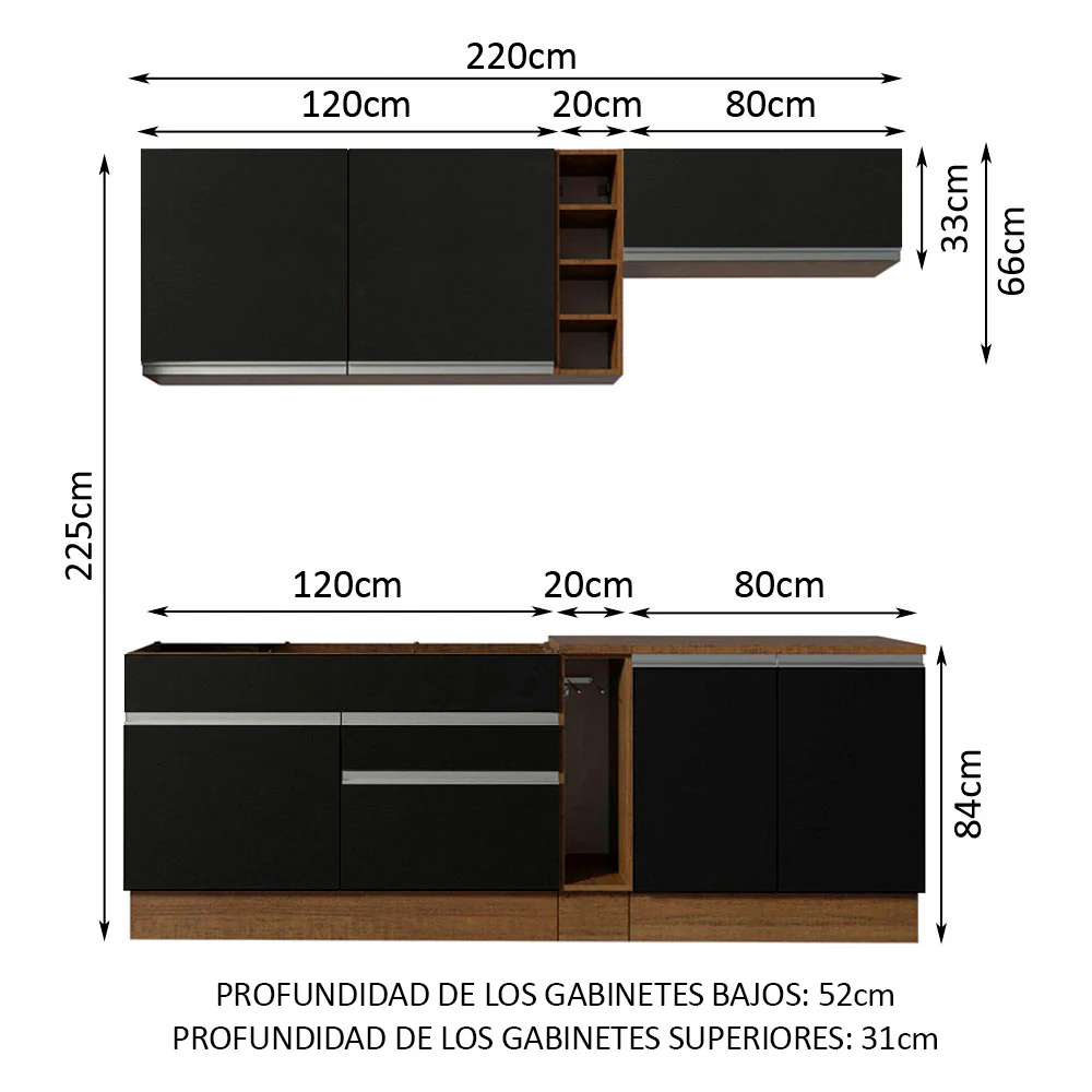 Combo completo de Cocina Madesa Glamy 220cm Marrón/Negro 03 - Image 2