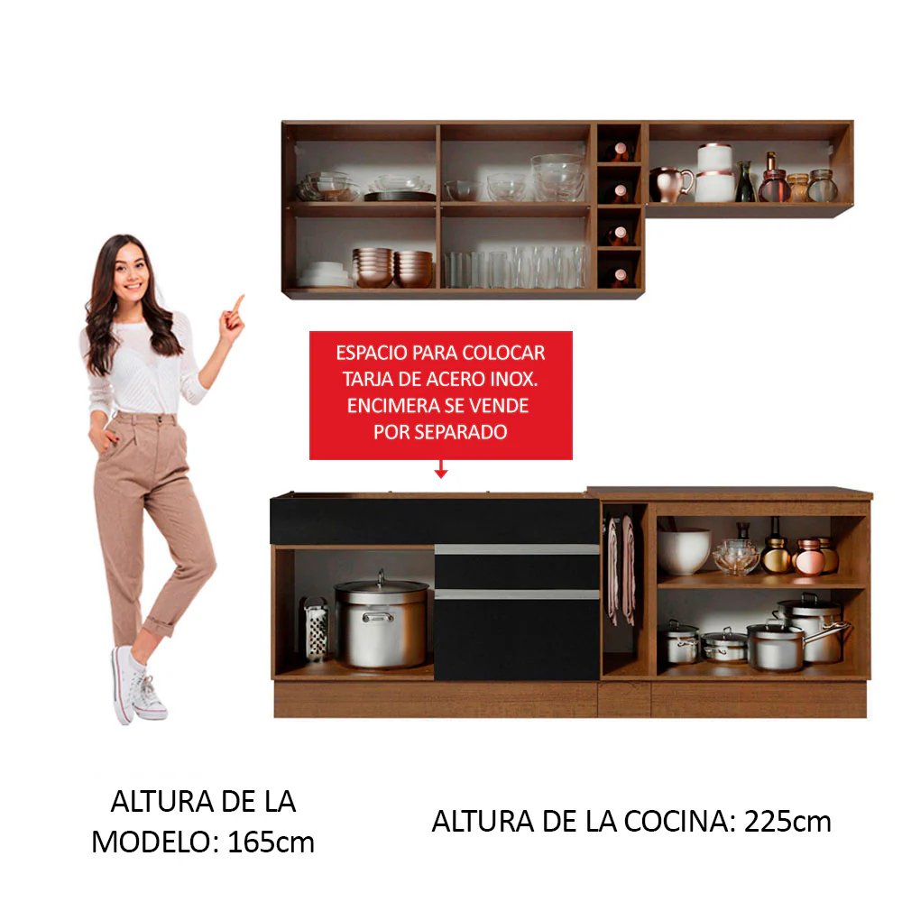Combo completo de Cocina Madesa Glamy 220cm Marrón/Negro/Blanco 02 - Image 4