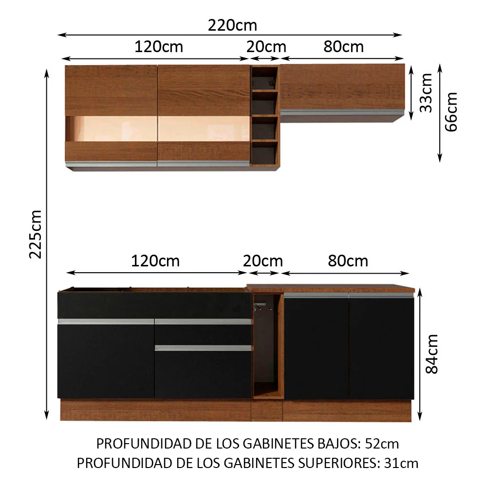 Combo completo de Cocina Madesa Glamy 220cm Marrón/Negro/Marrón 02 - Image 2