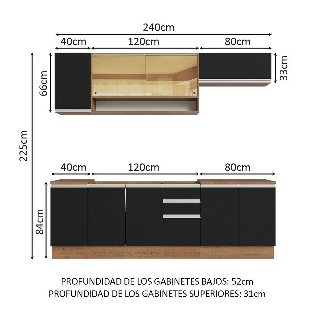 Combo completo de Cocina Madesa Glamy 240cm Marrón/Negro 03 - Image 2