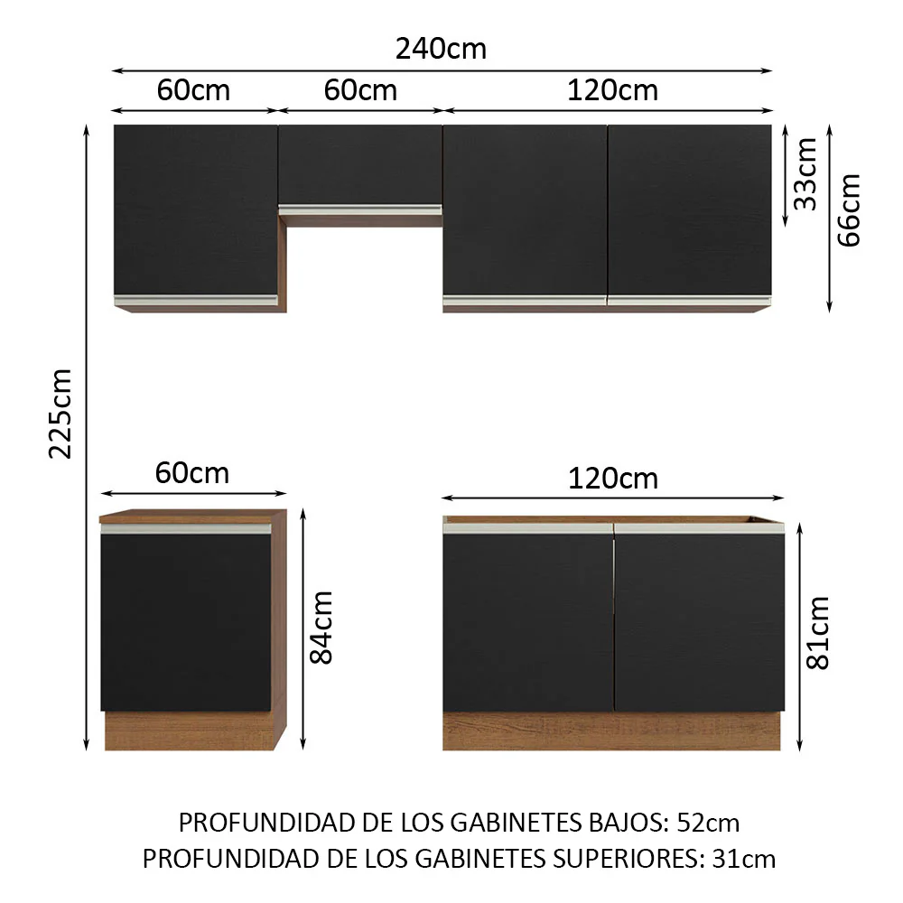 Combo completo de Cocina Madesa Glamy 240cm Marrón/Negro 09 - Image 2