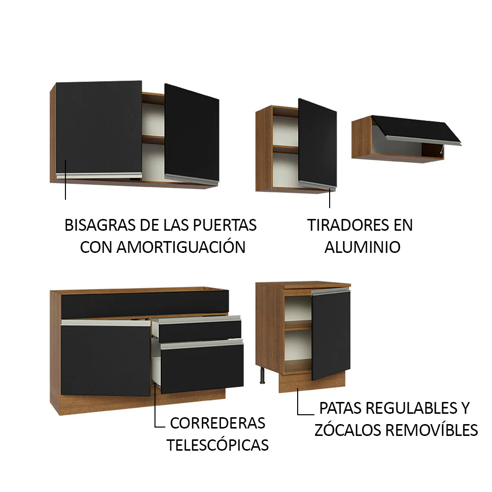 Combo completo de Cocina Madesa Glamy 260cm Marrón/Negro 03 - Image 4