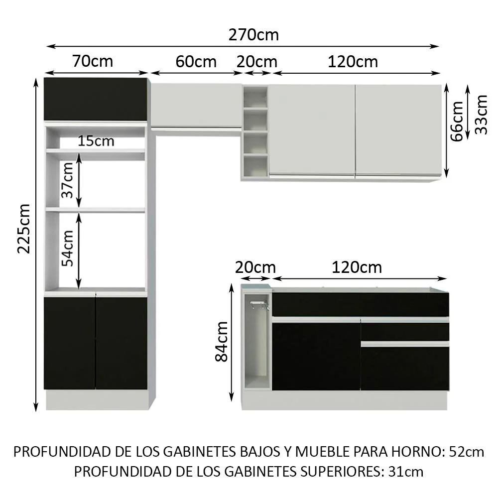 Combo completo de Cocina Madesa Glamy 270cm Blanco/Negro/Blanco 09 - Image 2