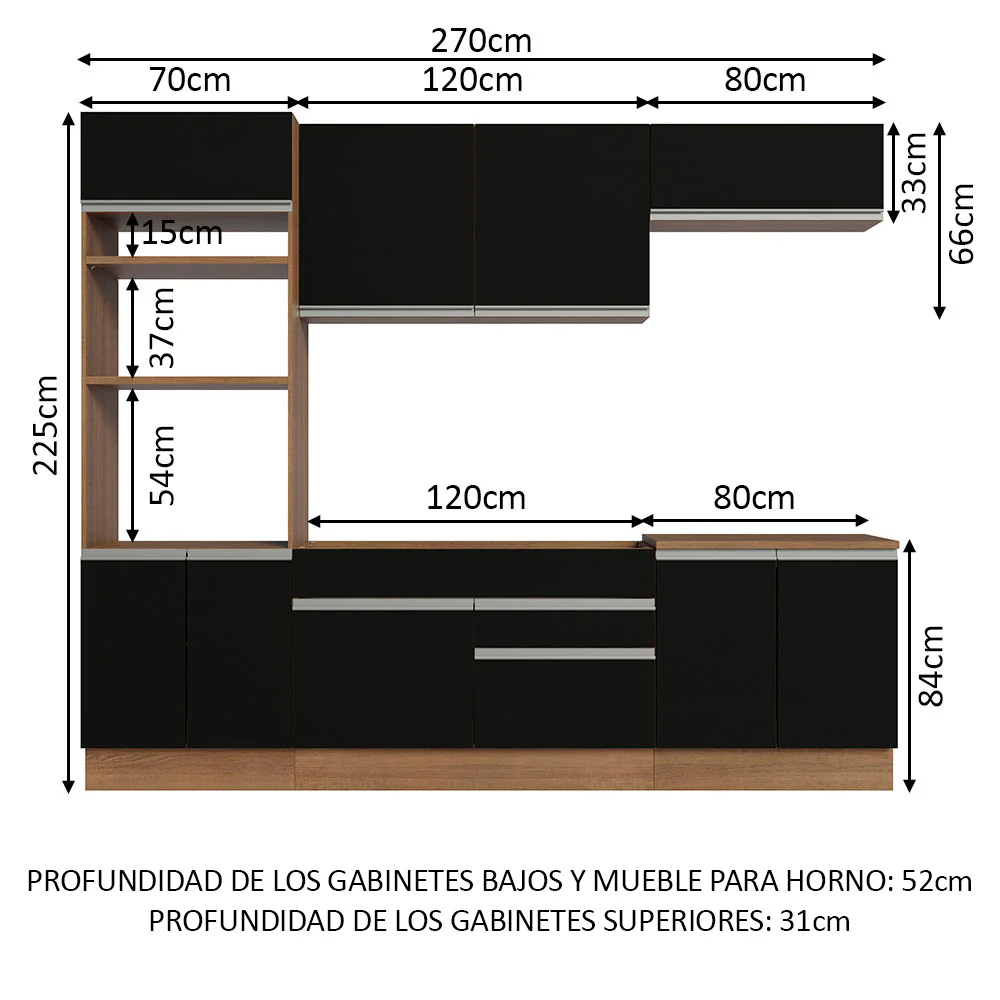 Combo completo de Cocina Madesa Glamy 270cm Marrón/Negro 13 - Image 2