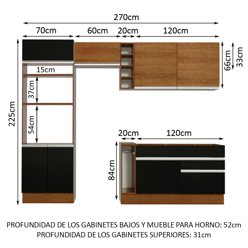 Combo completo de Cocina Madesa Glamy 270cm Marrón/Negro/Marrón 09 - Image 2