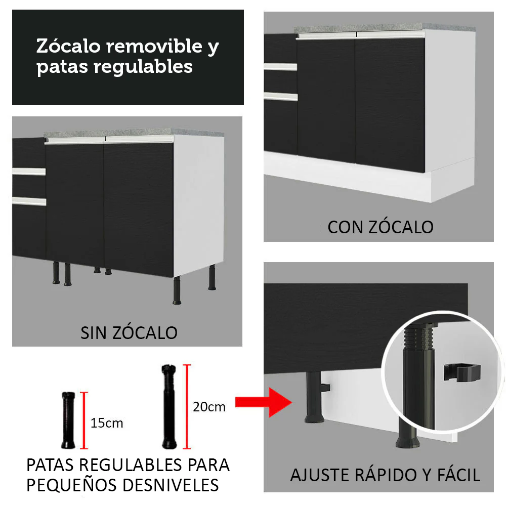Combo completo de Cocina Madesa Glamy 280cm Blanco/Negro - Image 9