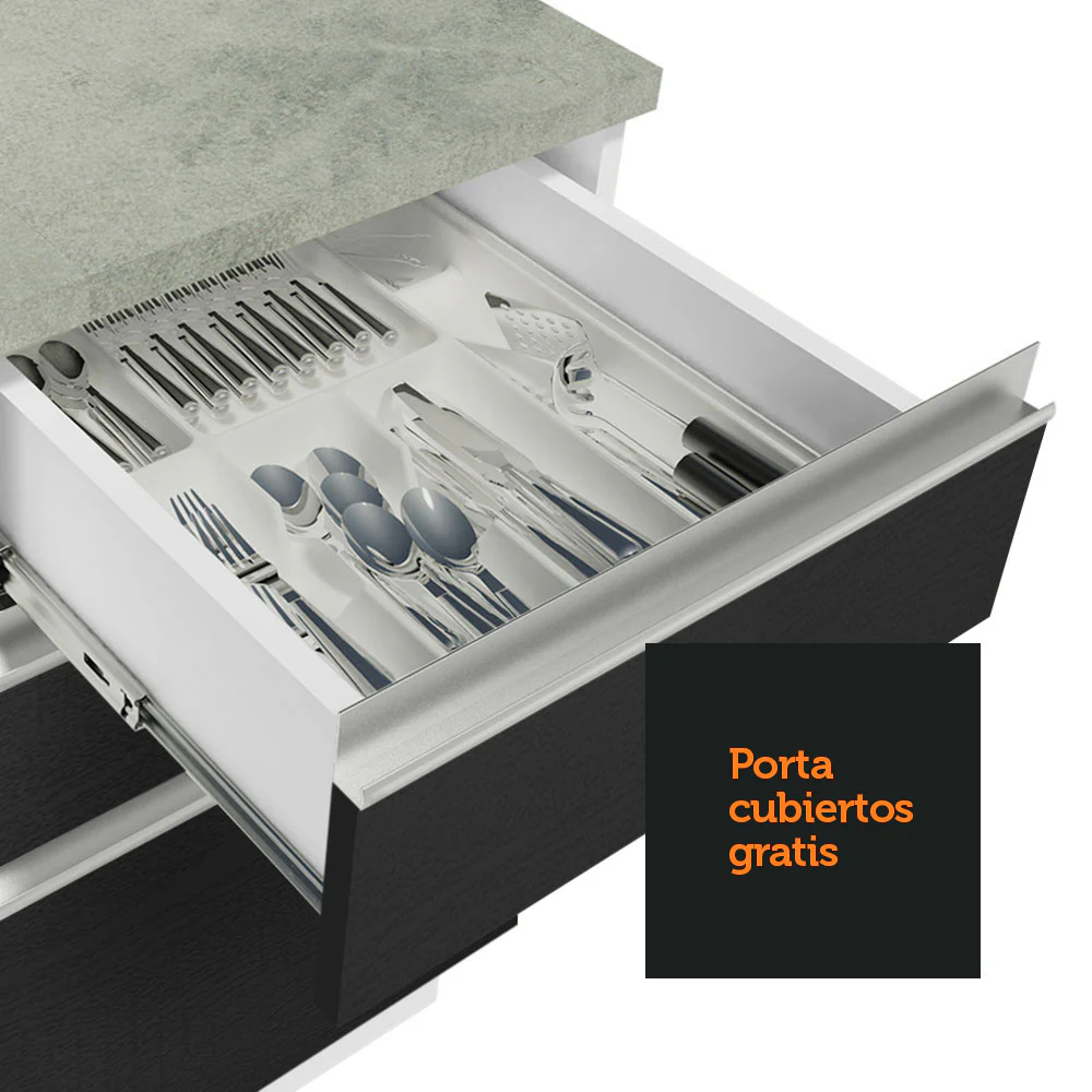 Combo completo de Cocina Madesa Glamy 280cm Blanco/Negro/Blanco - Image 5