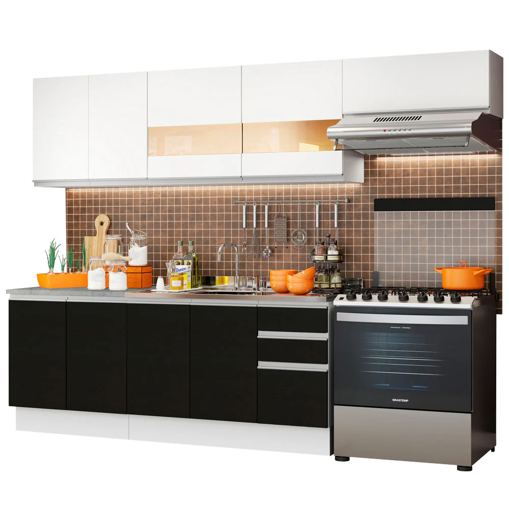 Combo completo de Cocina Madesa Glamy 280cm Blanco/Negro/Blanco - Image 3