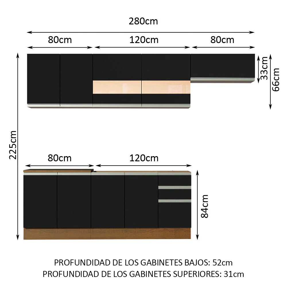Combo completo de Cocina Madesa Glamy 280cm Marrón/Negro - Image 2