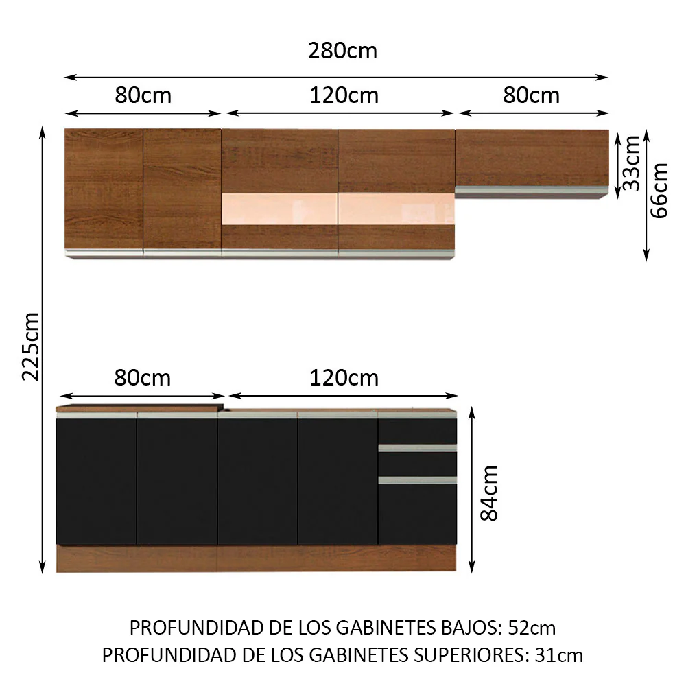 Combo completo de Cocina Madesa Glamy 280cm Marrón/Negro/Marrón - Image 2