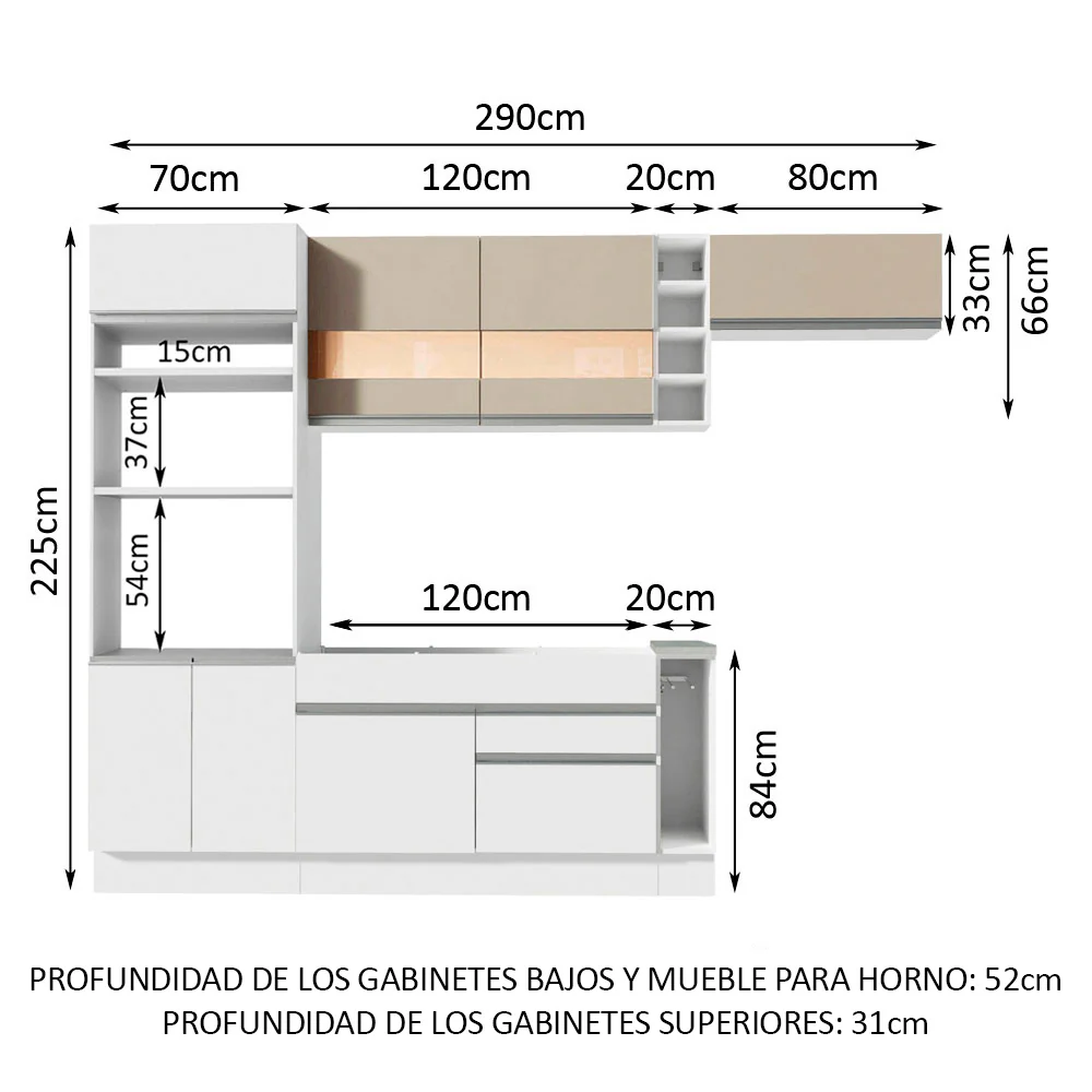 Combo completo de Cocina Madesa Glamy 290cm Blanco/Blanco/Crema 03 - Image 2