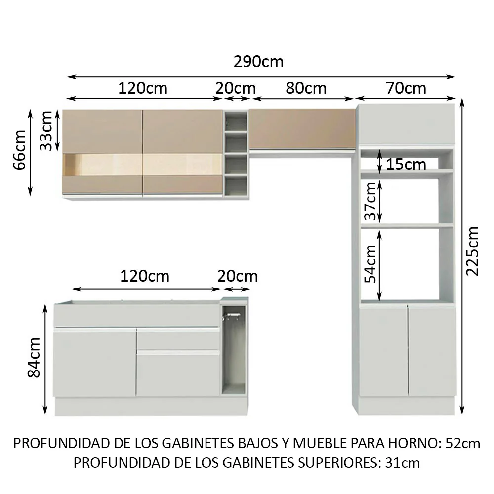 Combo completo de Cocina Madesa Glamy 290cm Blanco/Blanco/Crema 09 - Image 2