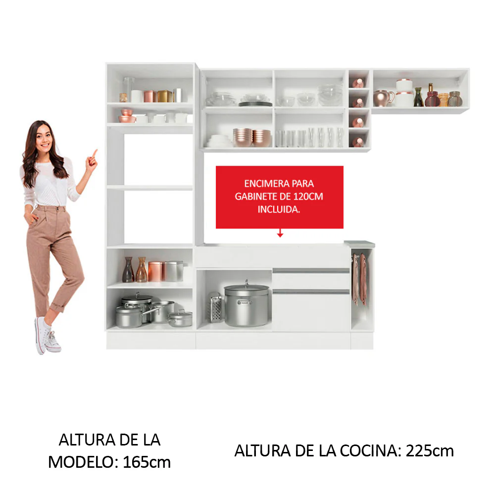 Combo completo de Cocina Madesa Glamy 290cm Blanco/Blanco/Crema 13 - Image 3