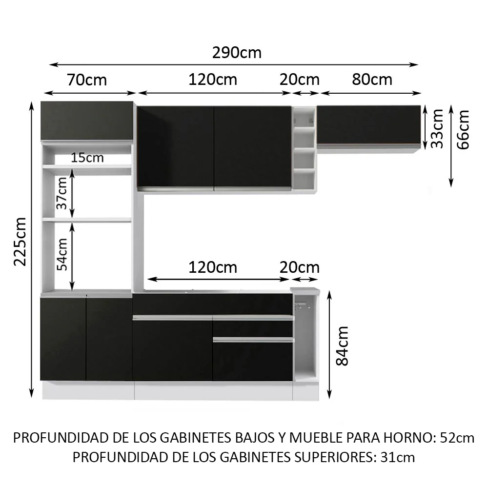 Combo completo de Cocina Madesa Glamy 290cm Blanco/Negro 04 - Image 2