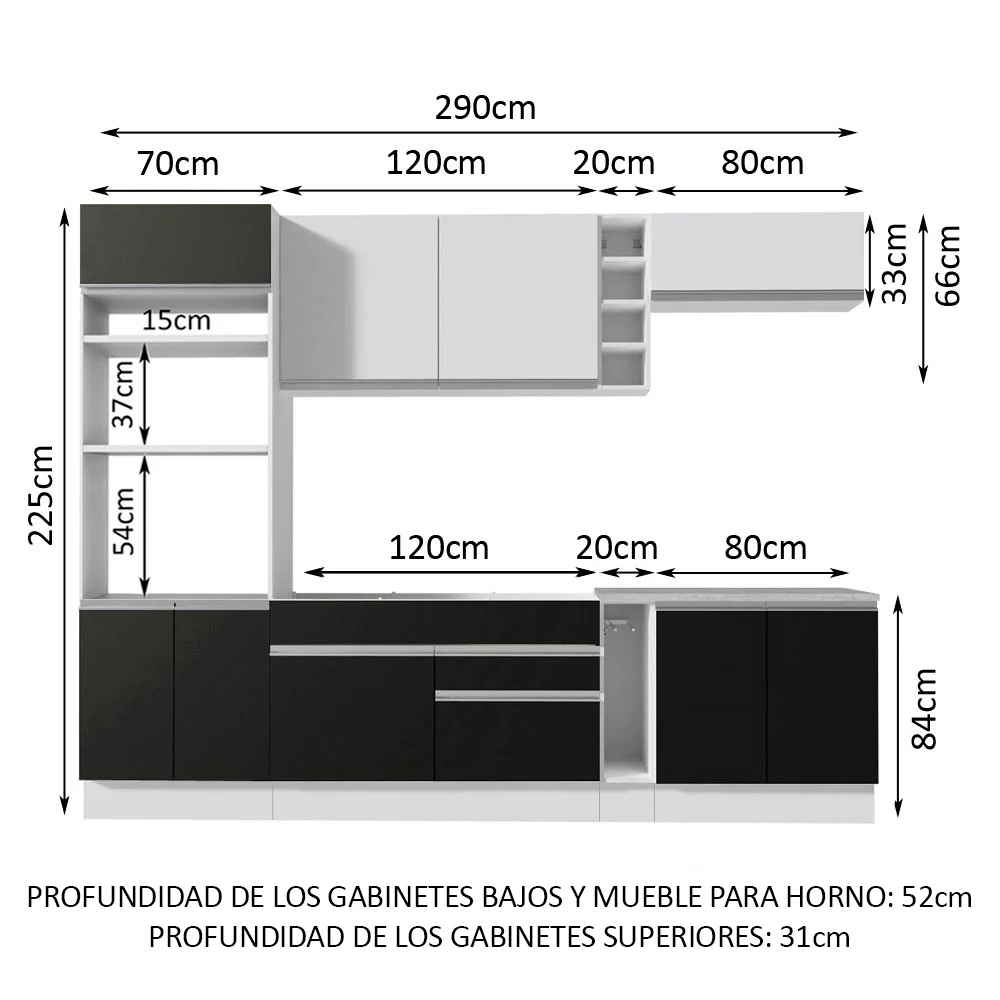 Combo completo de Cocina Madesa Glamy 290cm Blanco/Negro 16 - Image 2