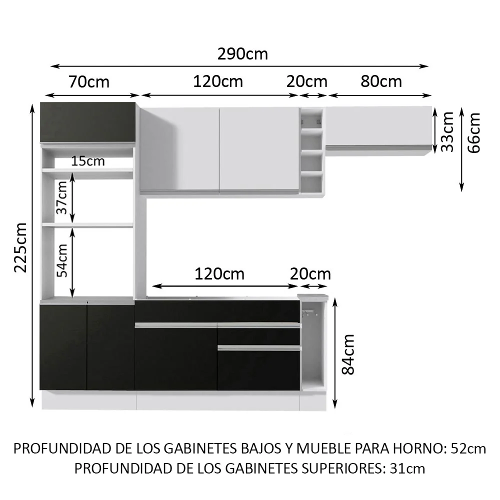 Combo completo de Cocina Madesa Glamy 290cm Blanco/Negro/Blanco 14 - Image 2
