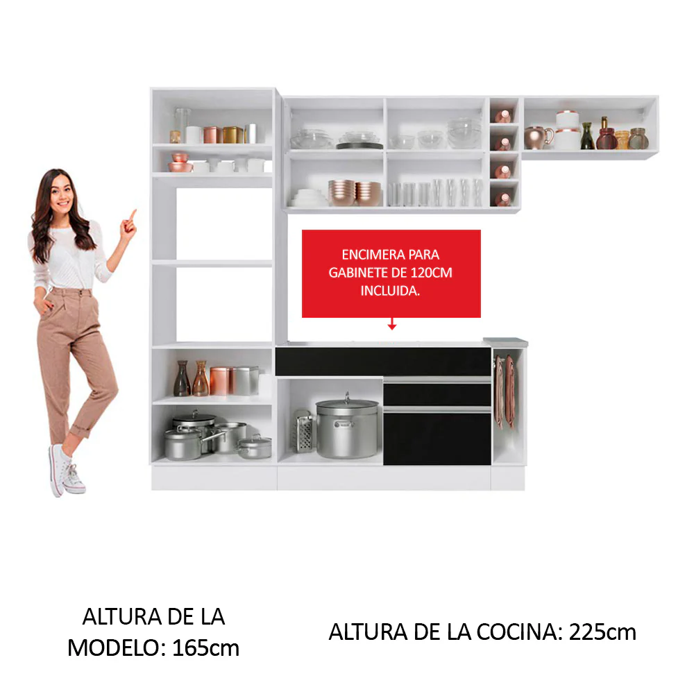 Combo completo de Cocina Madesa Glamy 290cm Blanco/Negro/Blanco 14 - Image 3
