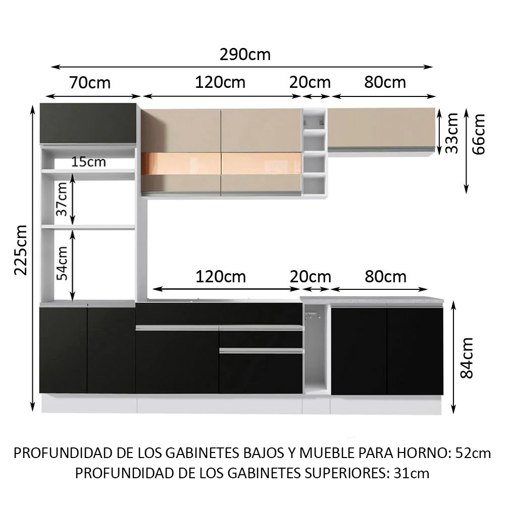 Combo completo de Cocina Madesa Glamy 290cm Blanco/Negro/Crema 06 - Image 2