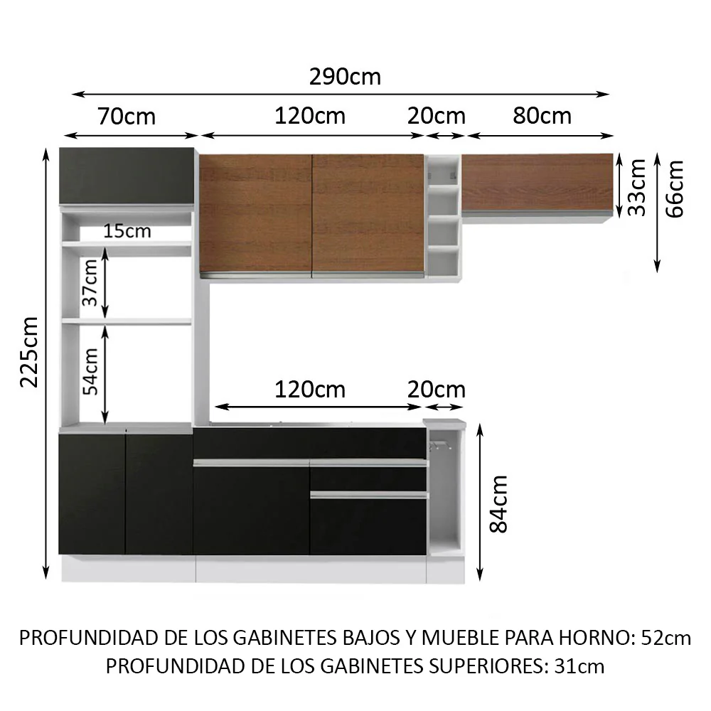 Combo completo de Cocina Madesa Glamy 290cm Blanco/Negro/Marrón 14 - Image 2