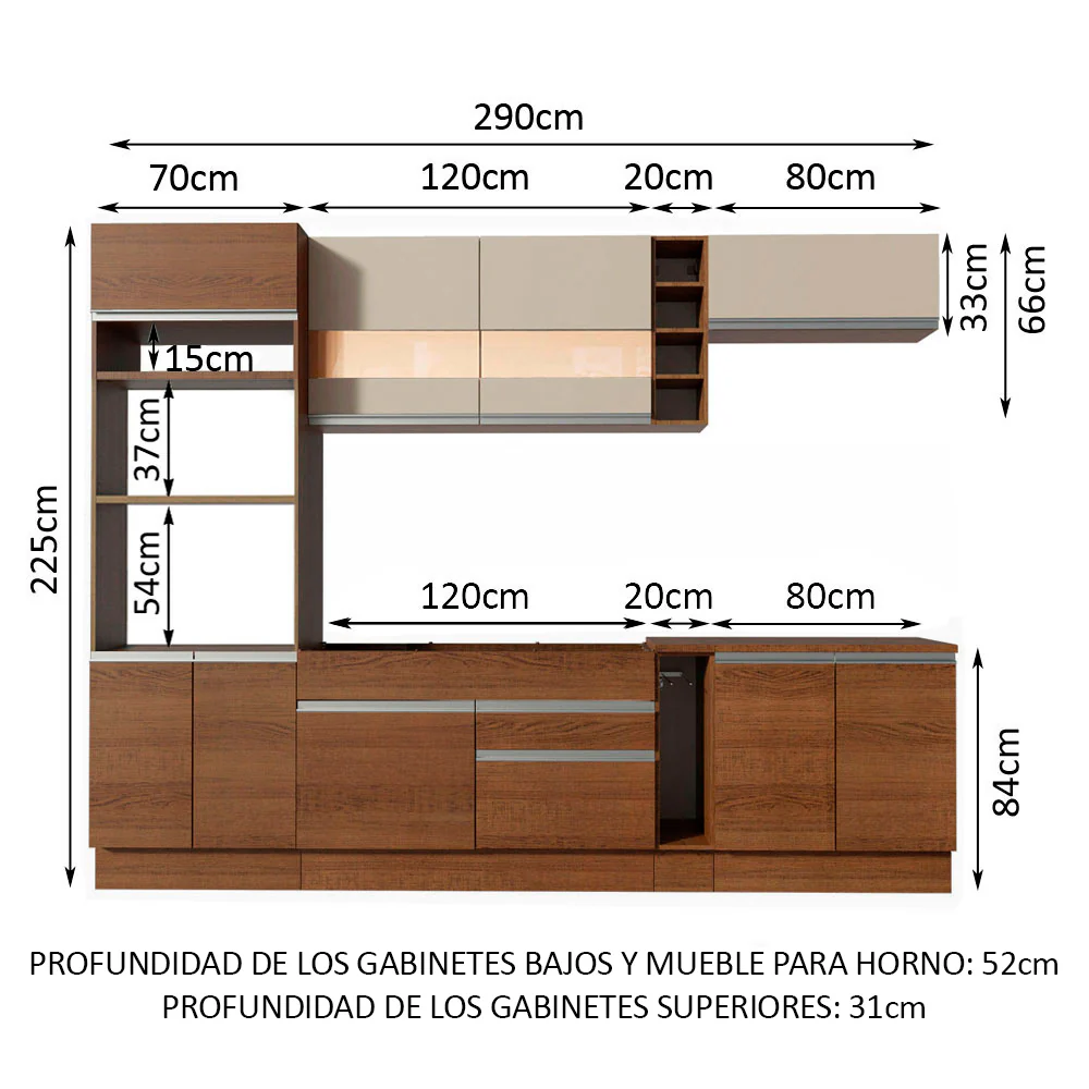 Combo completo de Cocina Madesa Glamy 290cm Marrón/Crema 11 - Image 2