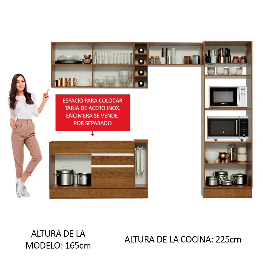 Combo completo de Cocina Madesa Glamy 290cm Marrón/Marrón/Crema 09 - Image 4