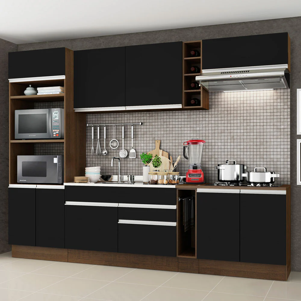 Combo completo de Cocina Madesa Glamy 290cm Marrón/Negro